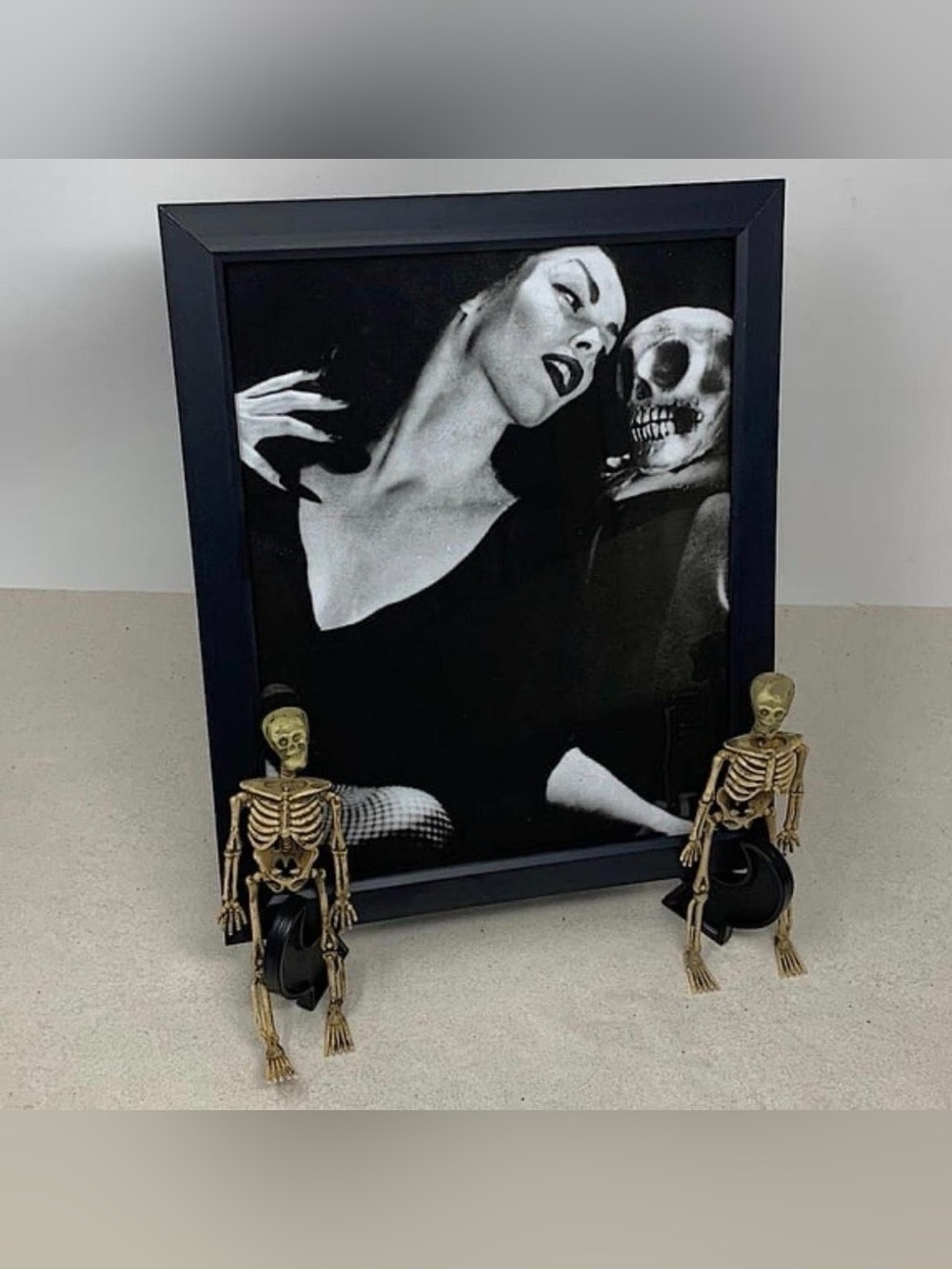Vampira Black Framed Gothic Art Print w 2 free Skeleton Accents Halloween decor